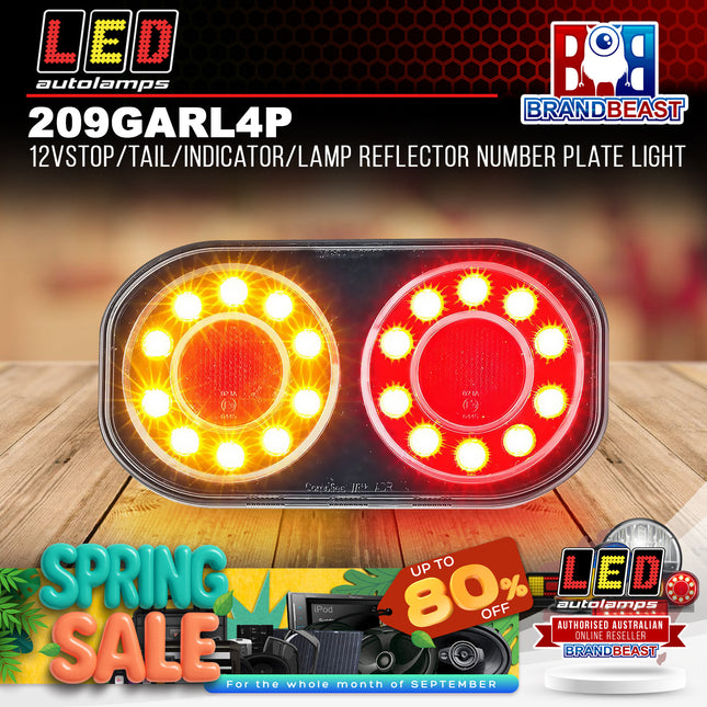 LED Autolamps 209GARL4P 12V Stop/Tail/Indicator/Lamp Reflector Number Plate Light