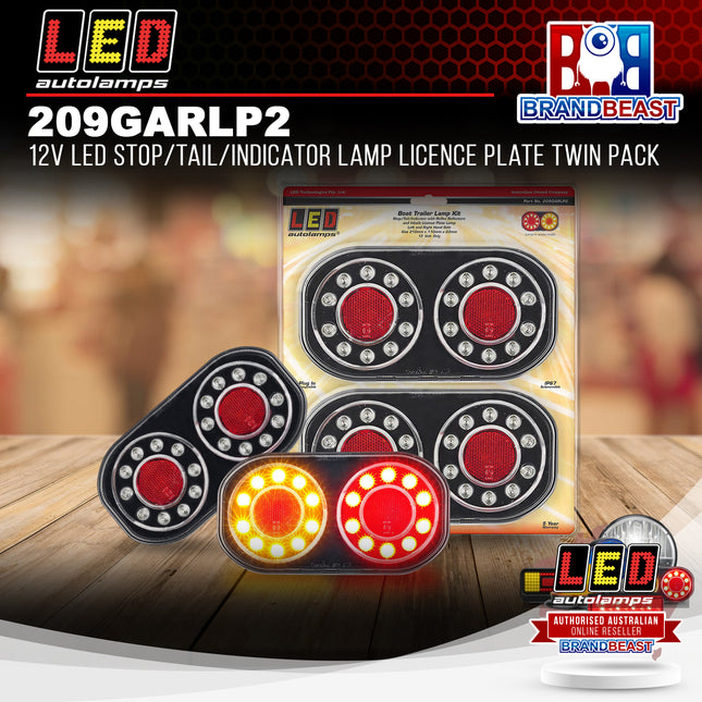 LED Autolamps 209GARLP2 12V LED Stop/Tail/Indicator Lamp Licence Plate Twin Pack