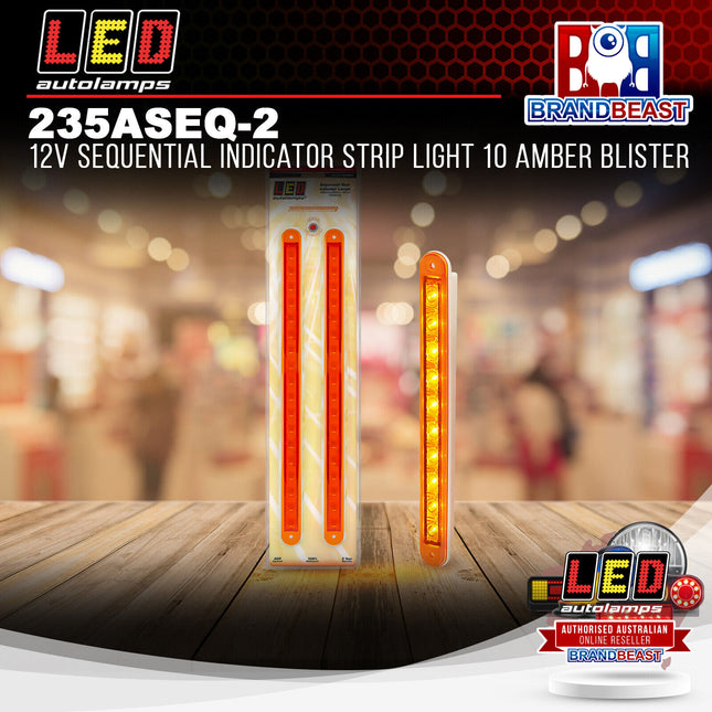 LED Autolamps 235ASEQ-2 12V Sequential Indicator Strip Light 10 Amber Blister