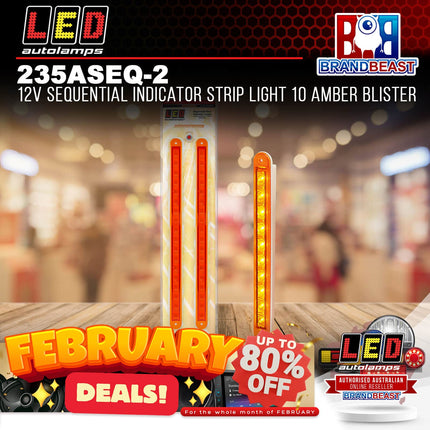 LED Autolamps 235ASEQ-2 12V Sequential Indicator Strip Light 10 Amber Blister