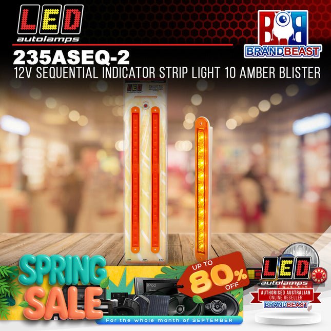 LED Autolamps 235ASEQ-2 12V Sequential Indicator Strip Light 10 Amber Blister