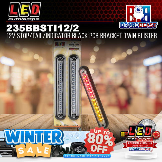LED Autolamps 235BBSTI12/2 12V Stop/Tail/Indicator Black PCB Bracket TwinBlister