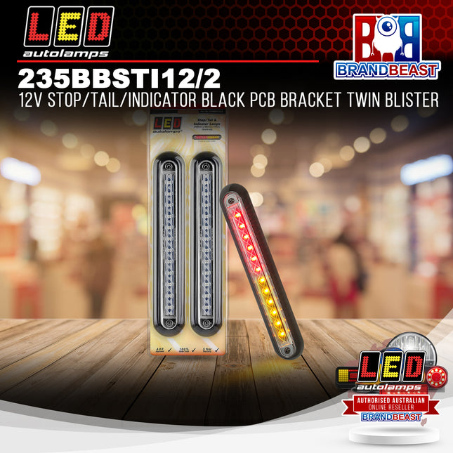 LED Autolamps 235BBSTI12/2 12V Stop/Tail/Indicator Black PCB Bracket TwinBlister