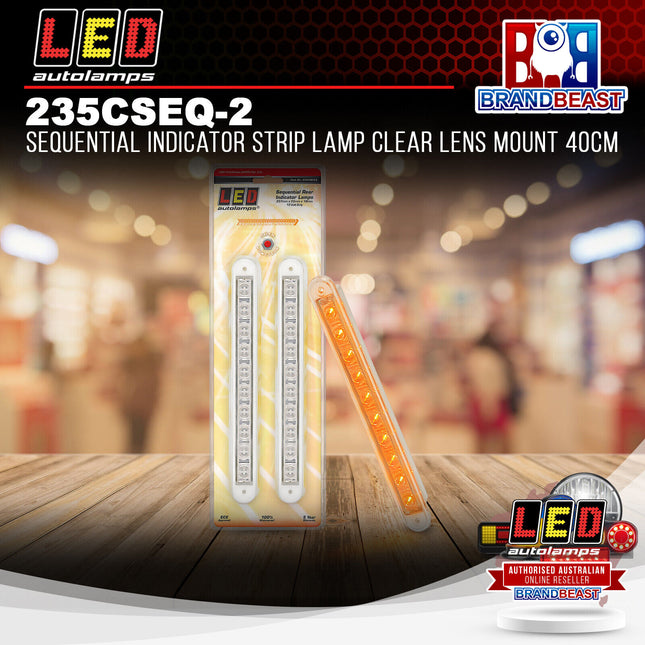 LED Autolamps 235CSEQ-2 12V Sequential Indicator Strip Lamp Clear Lens Mount 40cm