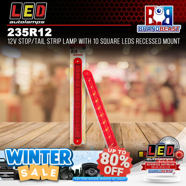 LED Autolamps 235R12 12V Stop/Tail Strip Lamp With 10 Square LEDs Recessed Mount
