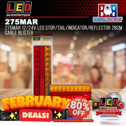 LED Autolamps 275MAR 12/24V LED Stop/Tail/Indicator/Reflector 28cm Cable Blister