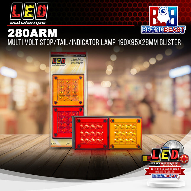 LED Autolamps 280ARM Multi Volt Stop/Tail/Indicator Lamp 190x95x28mm Blister