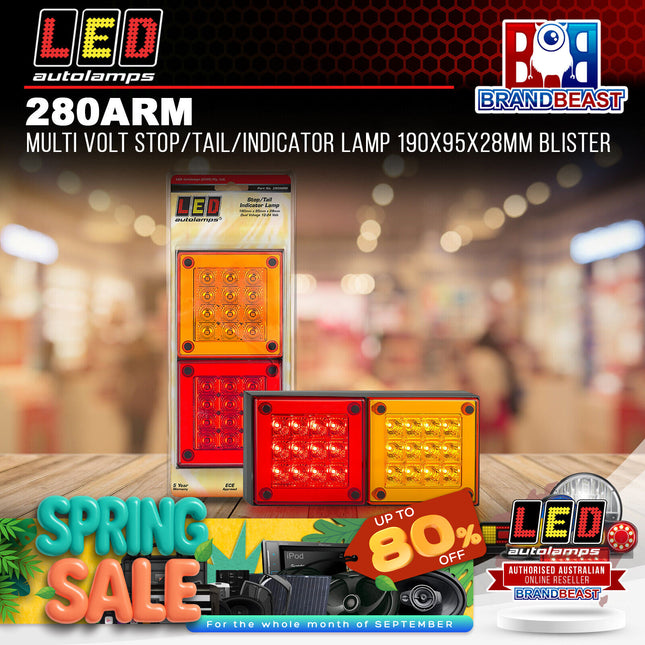 LED Autolamps 280ARM Multi Volt Stop/Tail/Indicator Lamp 190x95x28mm Blister