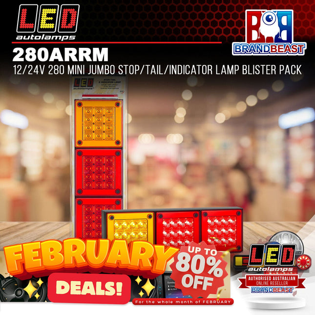 LED Autolamps 280ARRM 12/24V 280 Mini Jumbo Stop/Tail/Indicator Lamp BlisterPack