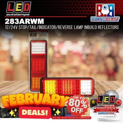 LED Autolamps 283ARWM 12/24V Stop/Tail/Indicator/Reverse Lamp Inbuild Reflector