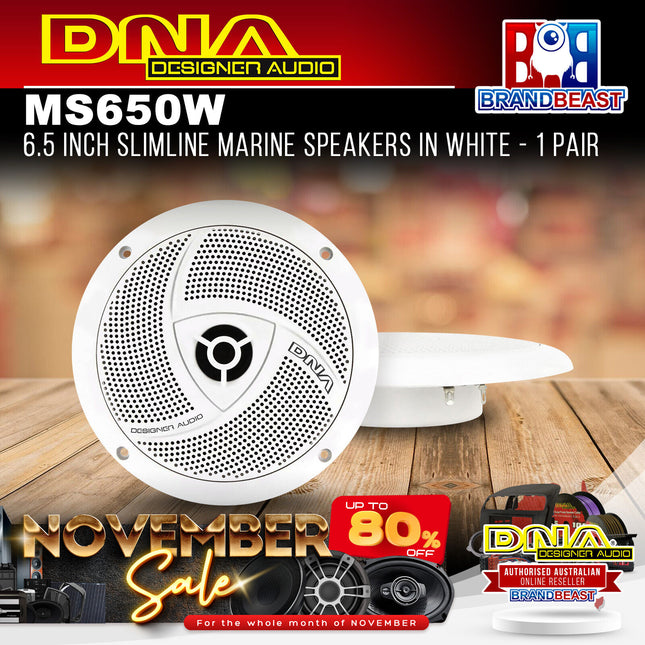 DNA MS650W 6.5" 100W Slimline Ultra Slim Marine Speakers White - Pair