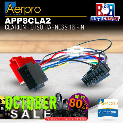 Aerpro APP8CLA2 APP8 Secondary ISO Harness to Suit Clarion Headunits