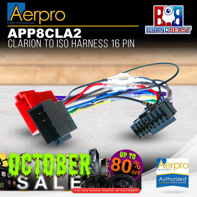 Aerpro APP8CLA2 APP8 Secondary ISO Harness to Suit Clarion Headunits