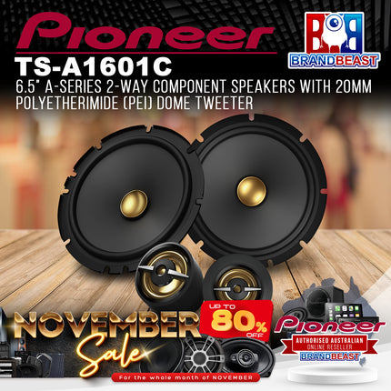 Pioneer TS-A1601C 6.5" A-Series 2-Way Component Speakers with 20mm Polyetherimide (PEI) Dome Tweeter