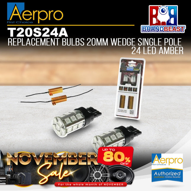 Aerpro T20S24A Replacement Bulb 20mm Wedge Single Pole 24 LED Amber