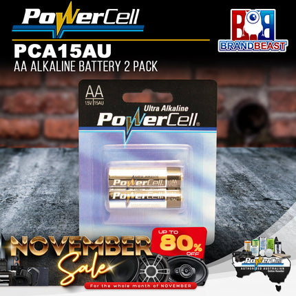 PowerCell PCA15AU 1.5V AA Alkaline Battery - 2 Pack