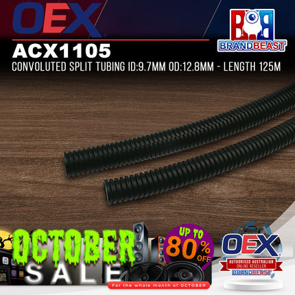 OEX ACX1105 Convoluted Split Tubing ID:9.7mm OD:12.8mm - Length 125m