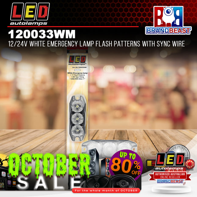 LED Autolamps 120033WM 12/24V White Emergency Lamp Flash Patterns With Sync Wire
