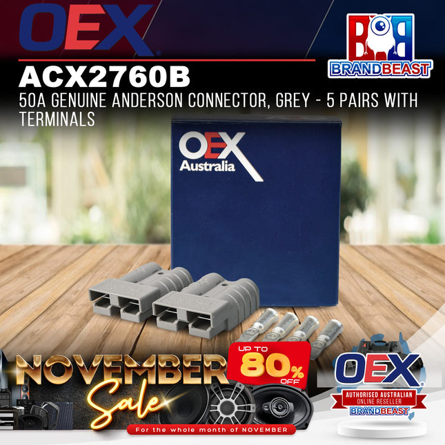 OEX ACX2760B 50A Genuine Anderson Connector Grey - 5 Pairs with Terminals