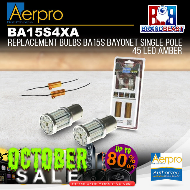 Aerpro Replacement Bulbs Ba15S Bayonet Single Pole 45 Led Amber BA15S4XA