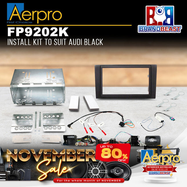 Aerpro FP9202K Double DIN Black Install Kit Suit Audi A4 2001 - 2008