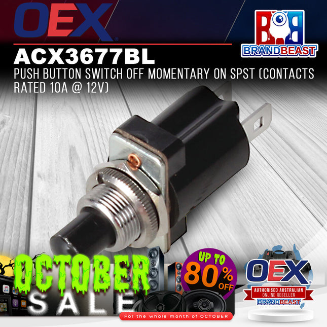 OEX ACX3677BL Push Button Switch Off Momentary On SPST (Contacts Rated 10A @ 12V