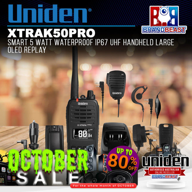 Uniden XTRAK50PRO Smart 5 Watt Waterproof IP67 UHF Handheld Large OLED Replay