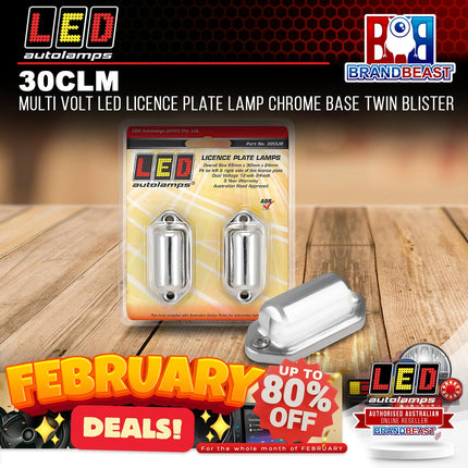 LED Autolamps 30CLM Multi Volt LED Licence Plate Lamp Chrome Base Twin Blister