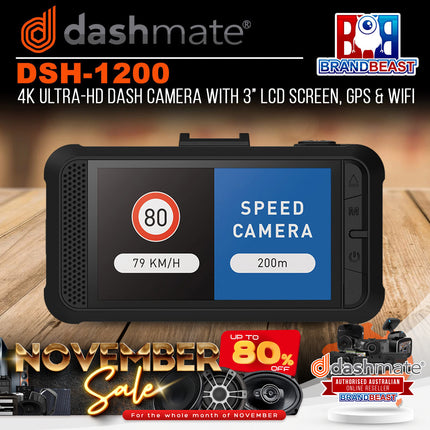 Dashmate DSH-1200 4K Ultra- HD Dash Camera with 3" LCD Screen, GPS & WiFi