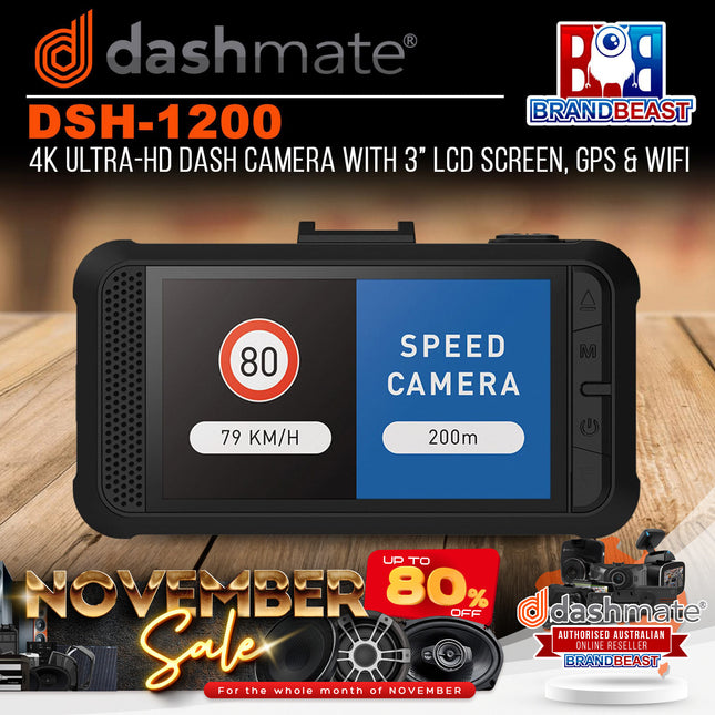 Dashmate DSH-1200 4K Ultra- HD Dash Camera with 3" LCD Screen, GPS & WiFi