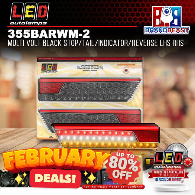 LED Autolamps 355BARWM-2 Multi Volt Black Stop/Tail/Indicator/Reverse LHS RHS