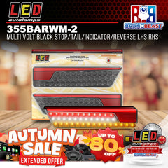 LED Autolamps 355BARWM-2 Multi Volt Black Stop/Tail/Indicator/Reverse LHS RHS