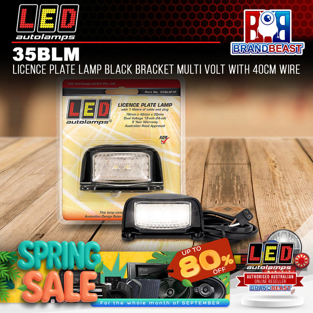 LED Autolamps 35BLM Licence Plate Lamp Black Bracket Multi Volt With 40cm Wire