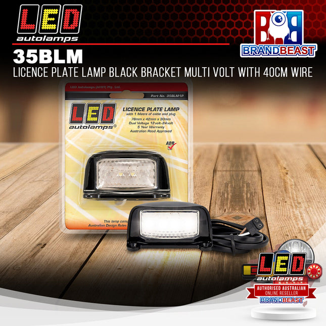 LED Autolamps 35BLM Licence Plate Lamp Black Bracket Multi Volt With 40cm Wire