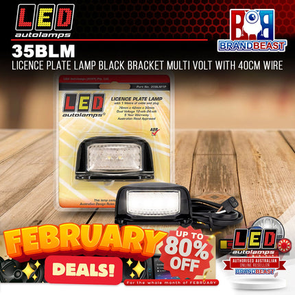 LED Autolamps 35BLM Licence Plate Lamp Black Bracket Multi Volt With 40cm Wire