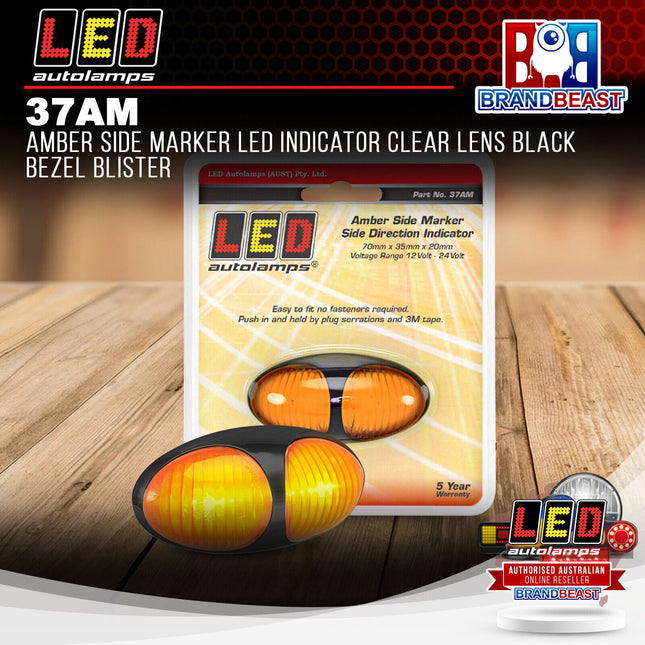 LED Autolamps 37AM Amber Side Marker LED Indicator ClearLens Black Bezel Blister