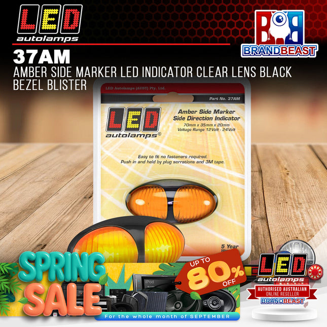 LED Autolamps 37AM Amber Side Marker LED Indicator ClearLens Black Bezel Blister