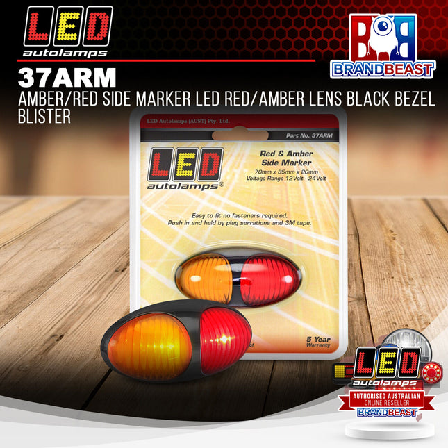 LED Autolamps 37ARM Amber/Red Side Marker LED Red/Amber Lens Black Bezel Blister