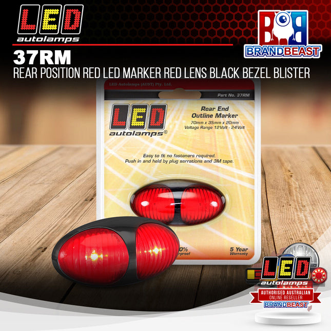 LED Autolamps 37RM Rear Position Red LED Marker Red Lens Black Bezel Blister