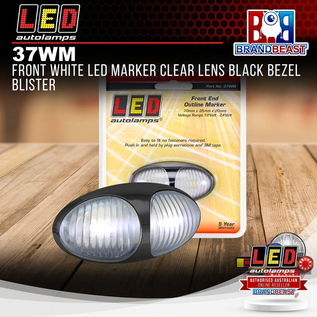 LED Autolamps 37WM Front White LED Marker Clear Lens Black Bezel Blister