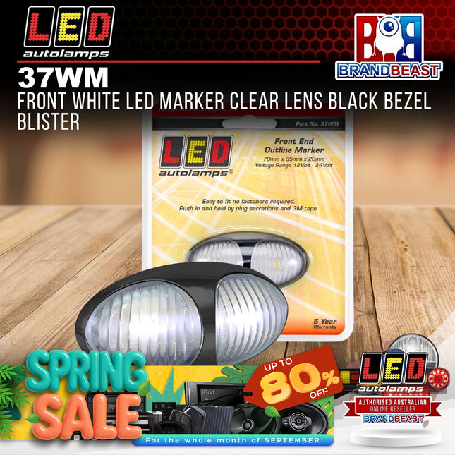 LED Autolamps 37WM Front White LED Marker Clear Lens Black Bezel Blister