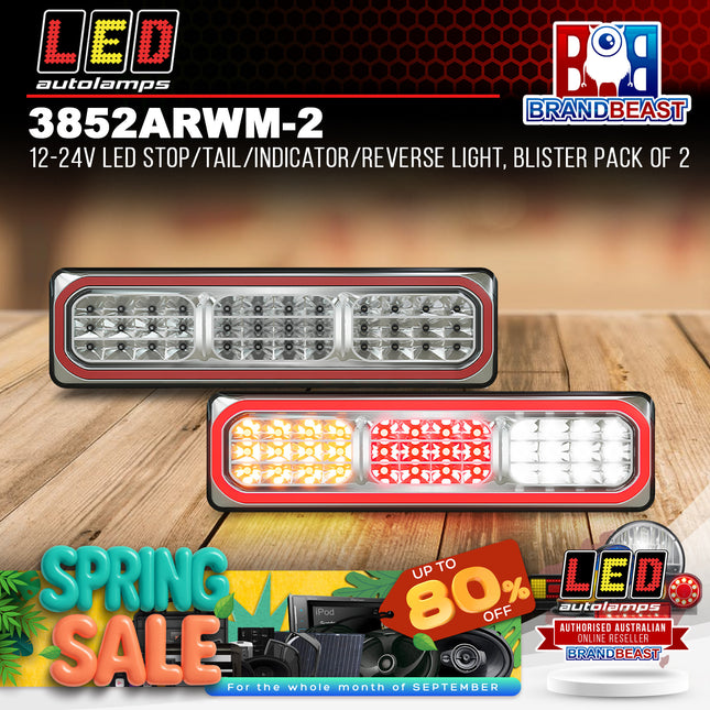 LED Autolamps 3852ARWM-2 12-24V LED Stop/Tail/Indicator/Reverse Light, Blister Pack of 2