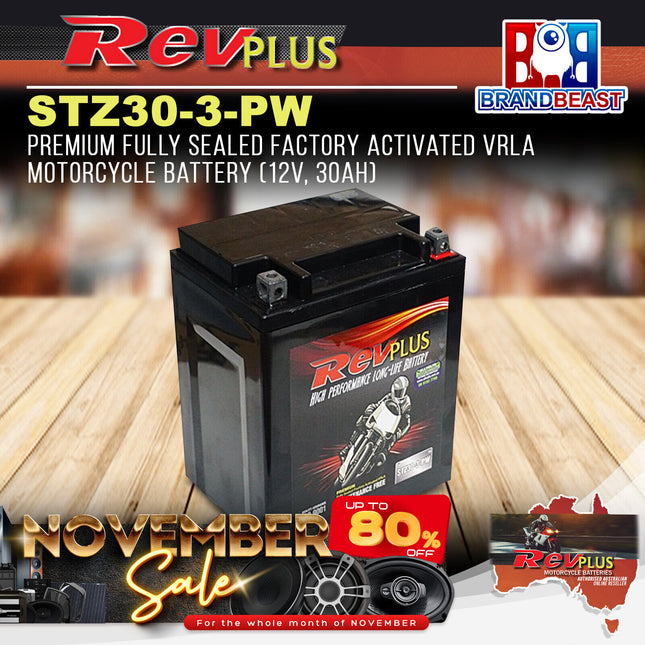 RevPLUS STZ30-3-PW Premium Activated VRLA Motorcycle Battery (12V, 30Ah)
