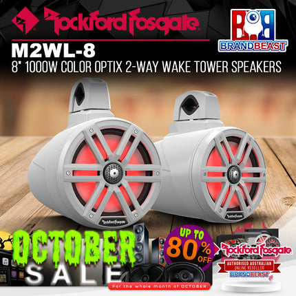 Rockford Fosgate M2WL-8 M2 8" 1000W Color Optix 2-Way Wake Tower Speakers White