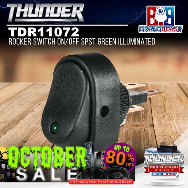 Thunder TDR11072 Rocker Switch On/Off SPST Green Illuminated