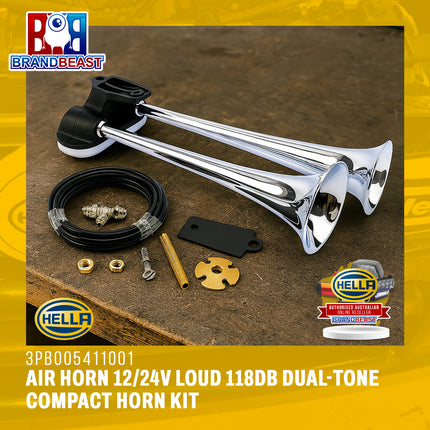 Hella 3PB005411001 Air Horn 12/24V Loud 118dB Dual-Tone Compact Horn Kit