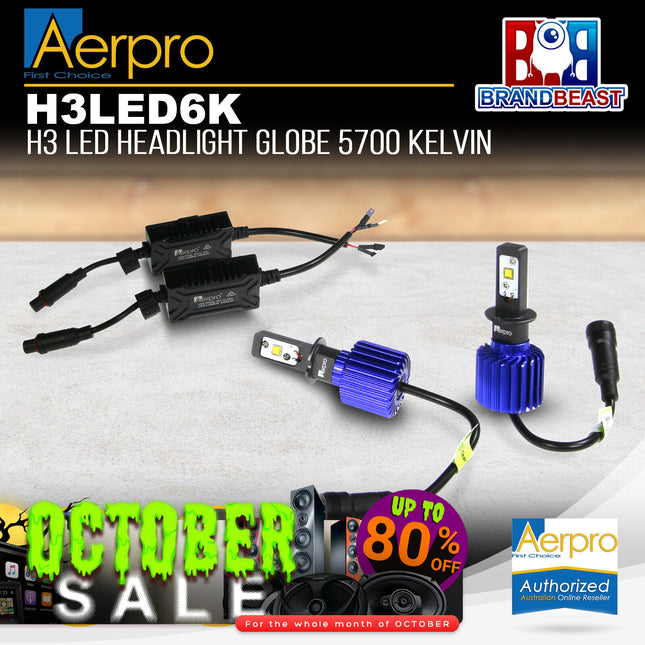 Aerpro H3LED6K H3 LED Headlight Globe 5700 Kelvin