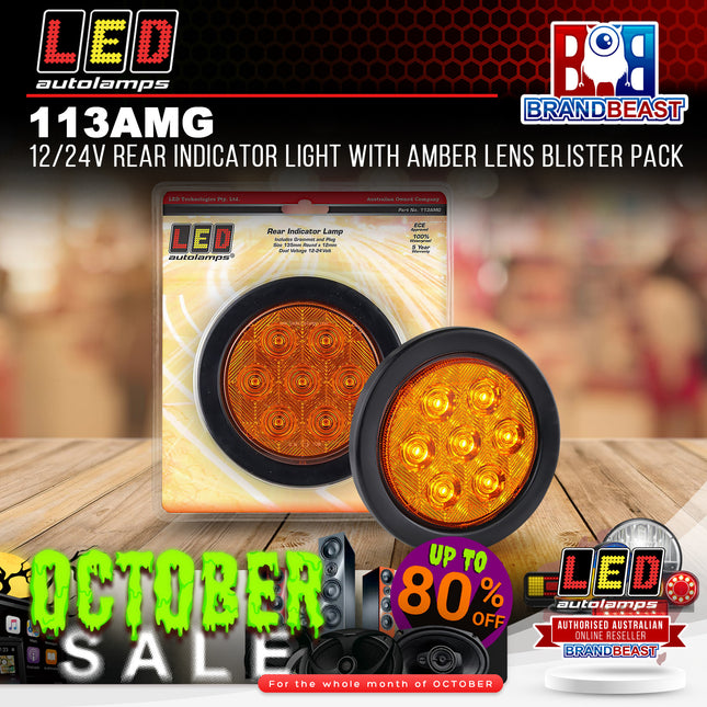 LED Autolamps 113AMG 12/24V Rear Indicator Light With Amber Lens Blister Pack