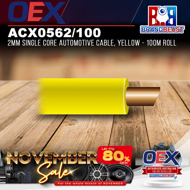 OEX ACX0562/100 2mm Single Core Automotive Cable, Yellow - 100m Roll