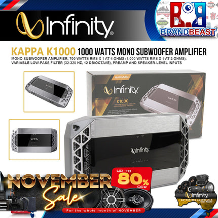 Infinity K1000 2600W High-Performance Mono Car Audio Subwoofer Amplifier
